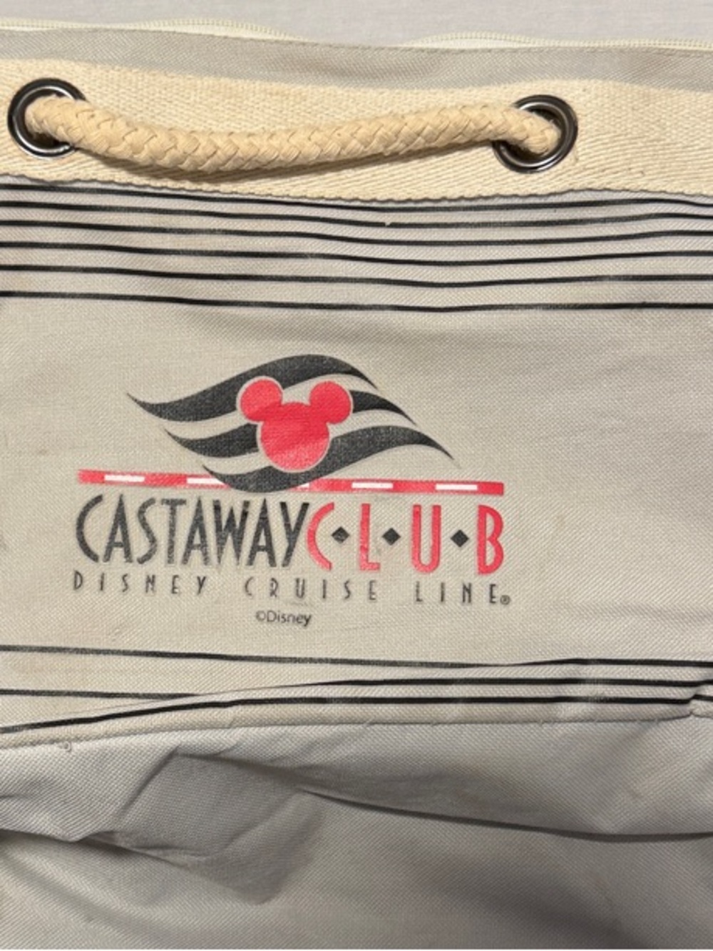 Disney Cruise Line Castaway Club Canvas Tote Bag in Beige with Red Accent